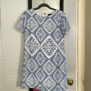 Blue and white patterned dress
